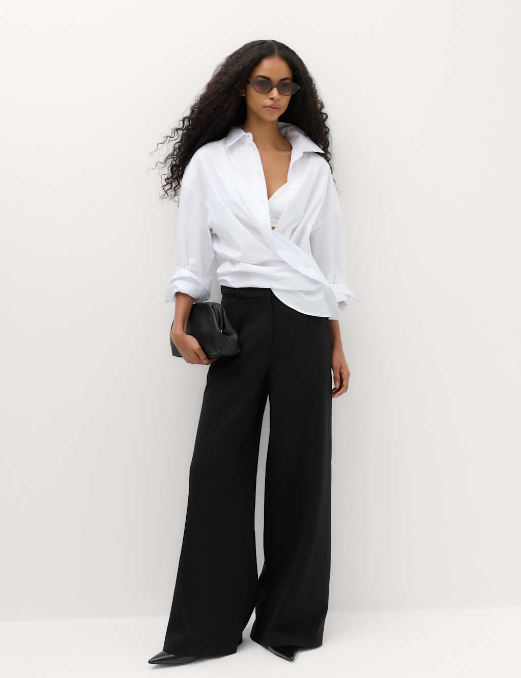 M&S Women's Tailored Side Tab Wide Leg Trousers - 18 - Black
