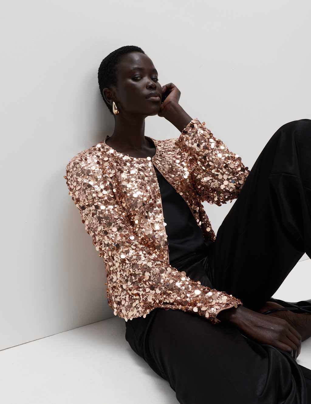 M&S Sequin Cropped Jacket Blush