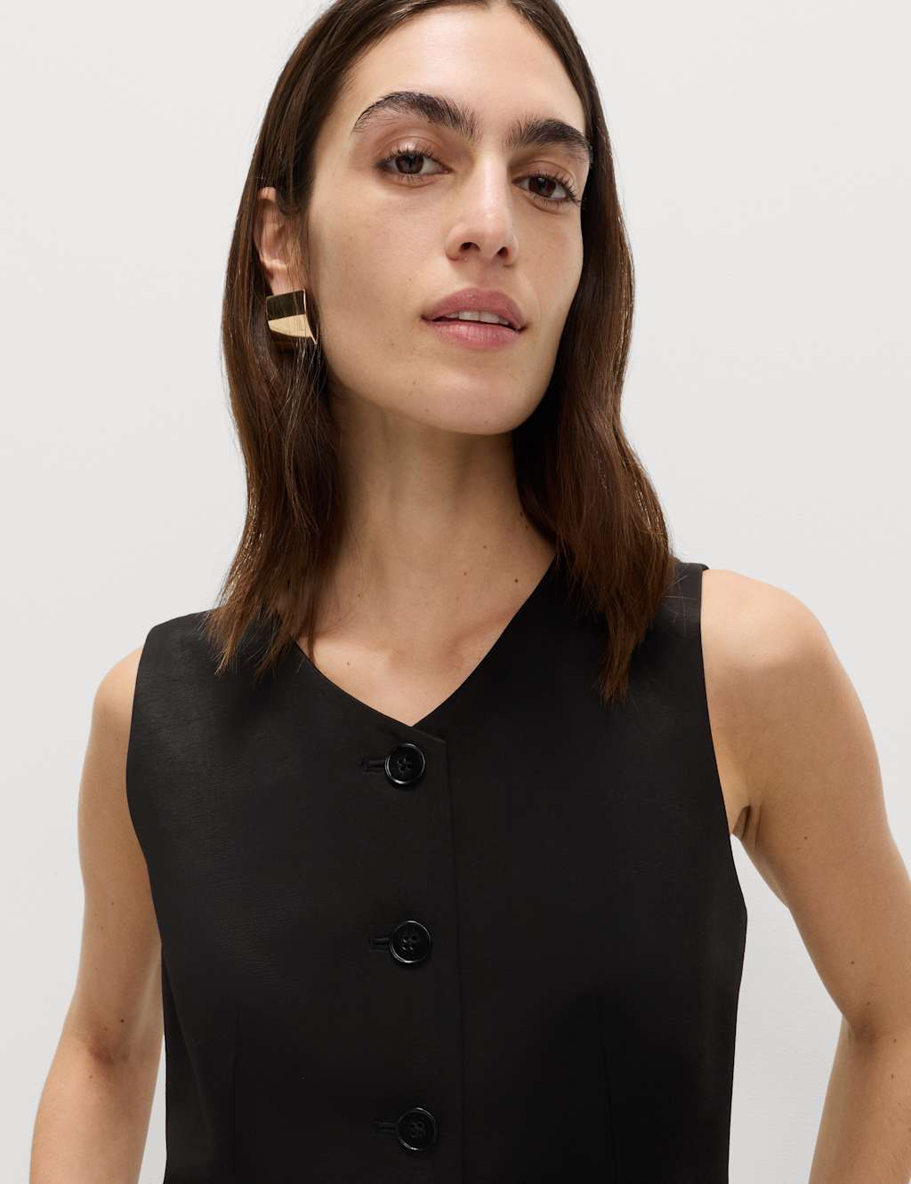 M&S Sheen Collarless Waistcoat Black
