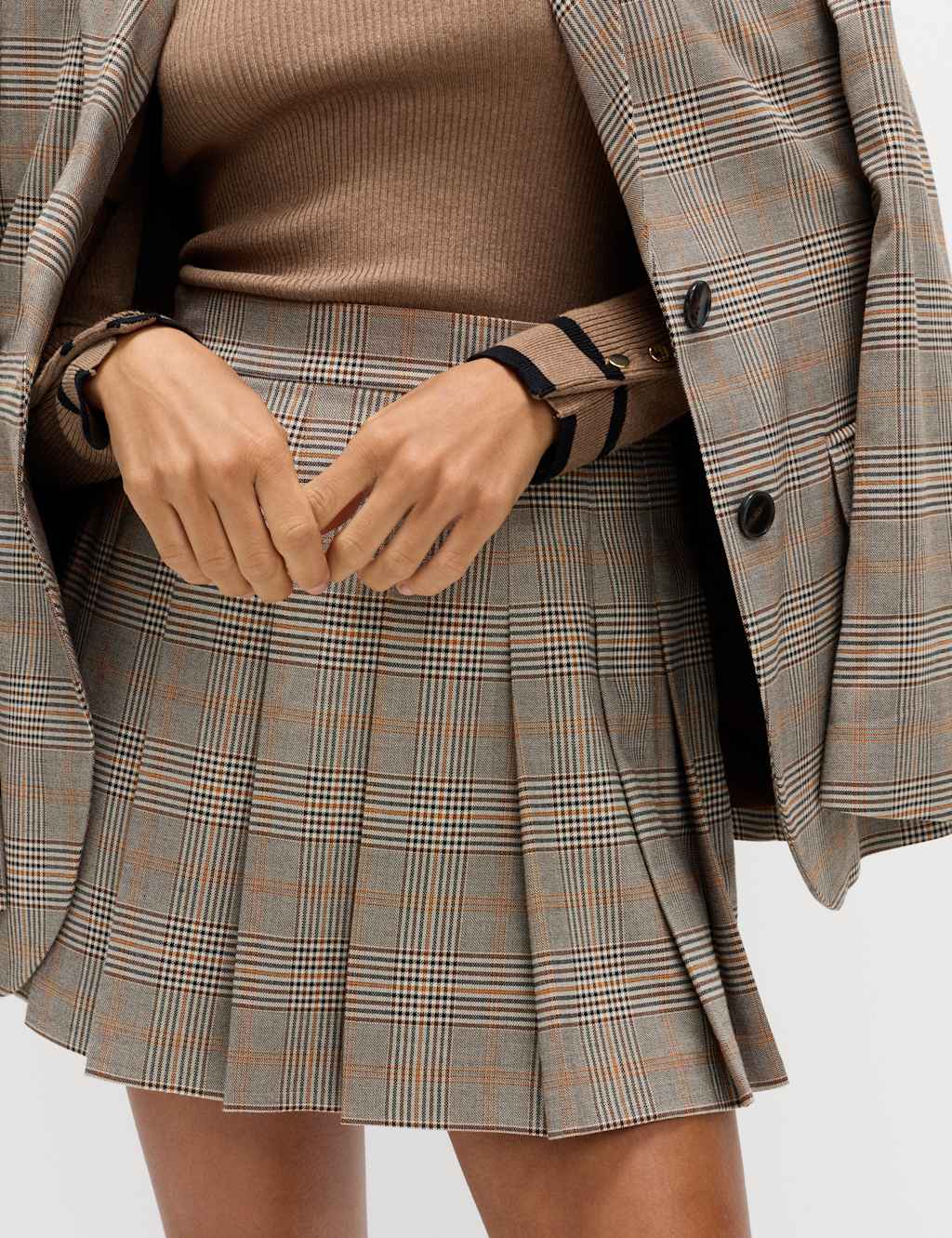 M&S Checked Pleated Mini Skirt Brown Mix