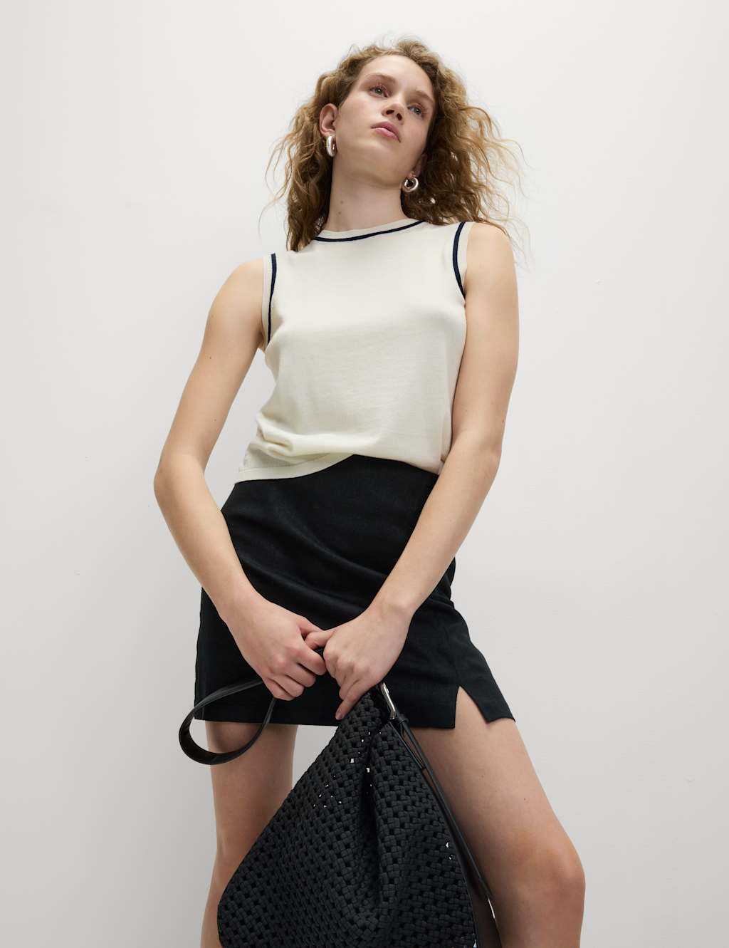 M&S Linen Blend Mini Skirt Black