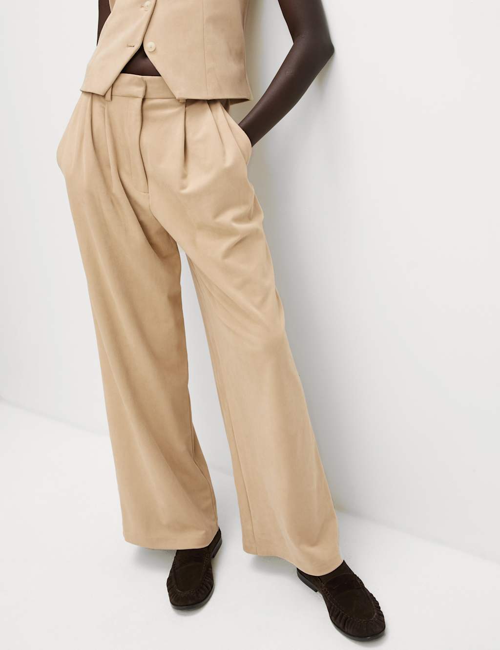 Faux Suede Wide Leg Trousers