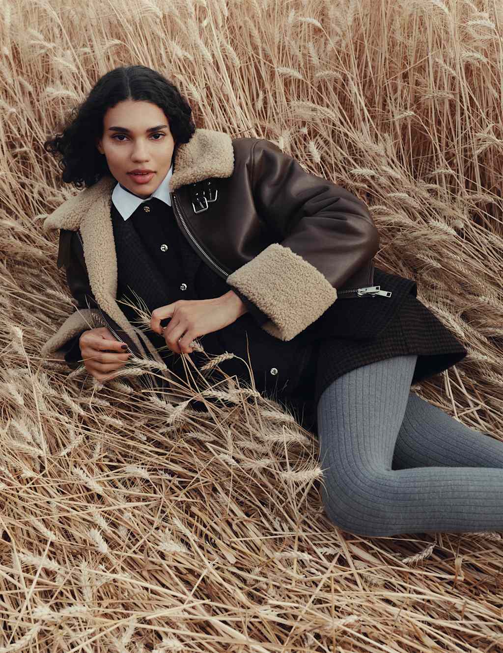 M&S Micro Dogtooth Check Mini A-Line Skirt Brown Mix