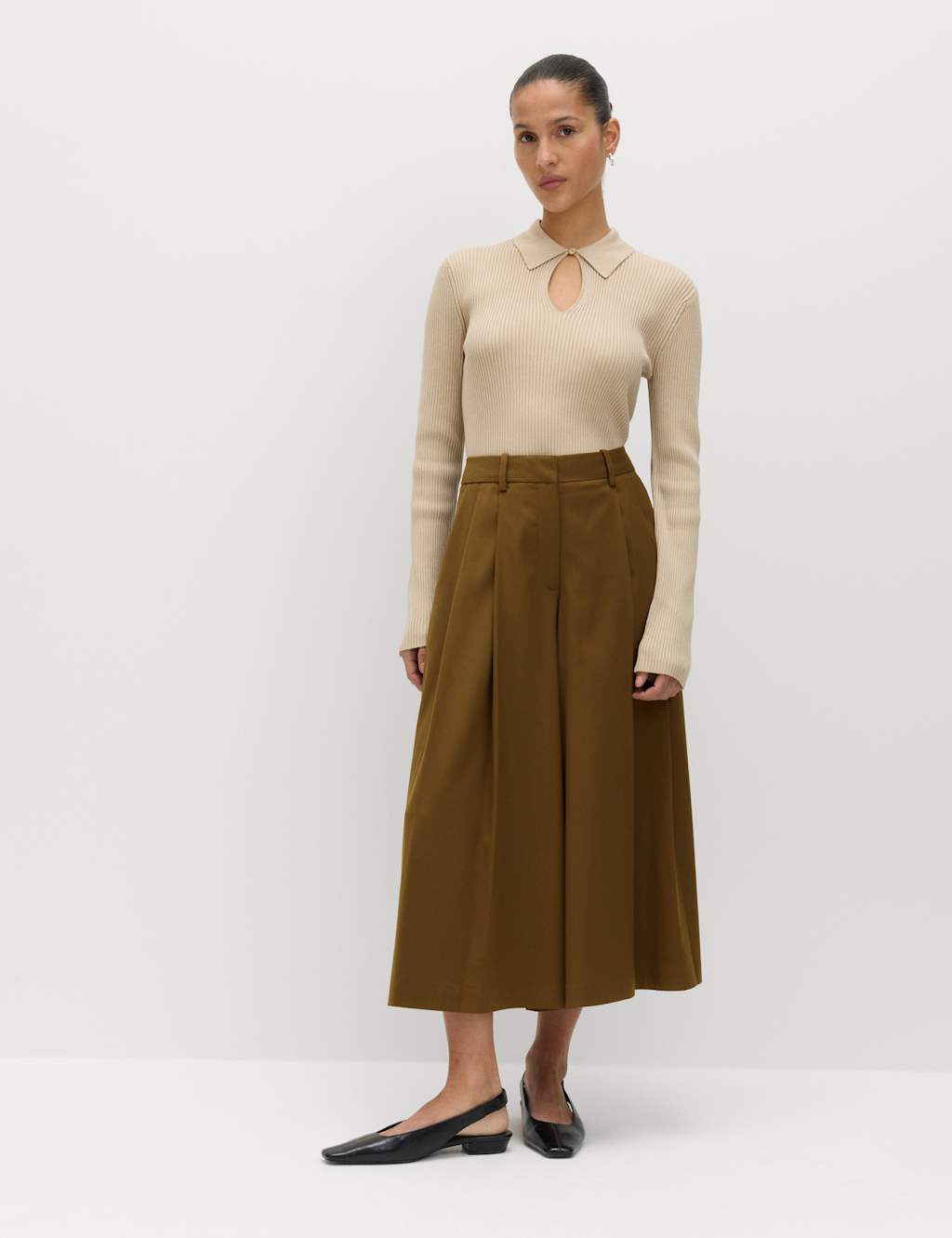 M&S Women's Pleat Front Culottes - 10 - Moss