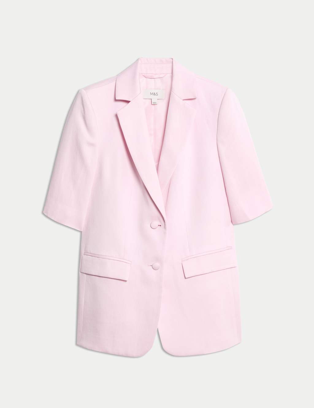Linen Blend Short Sleeve Single Breasted Blazer