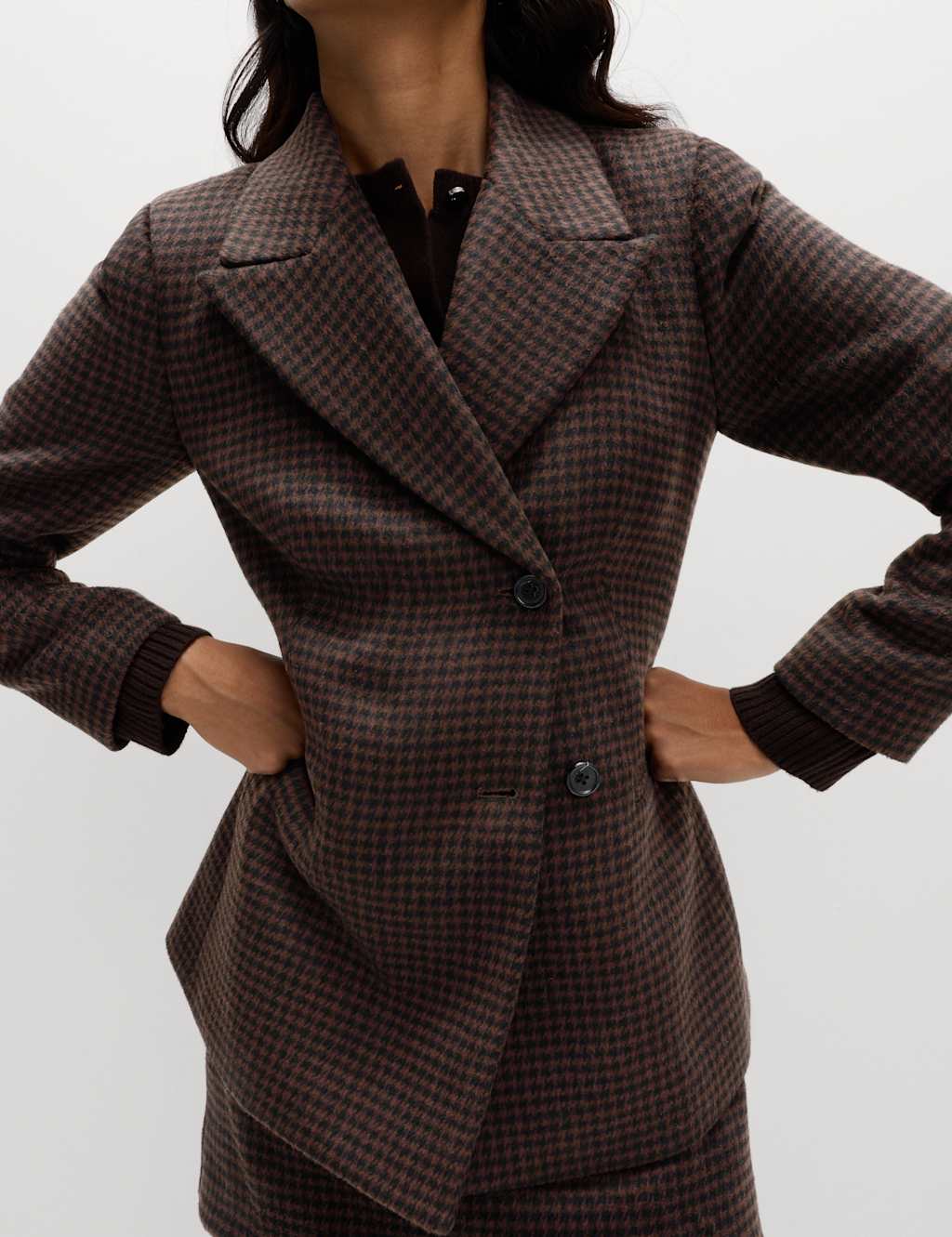M&S Micro Check Jacket Brown Mix