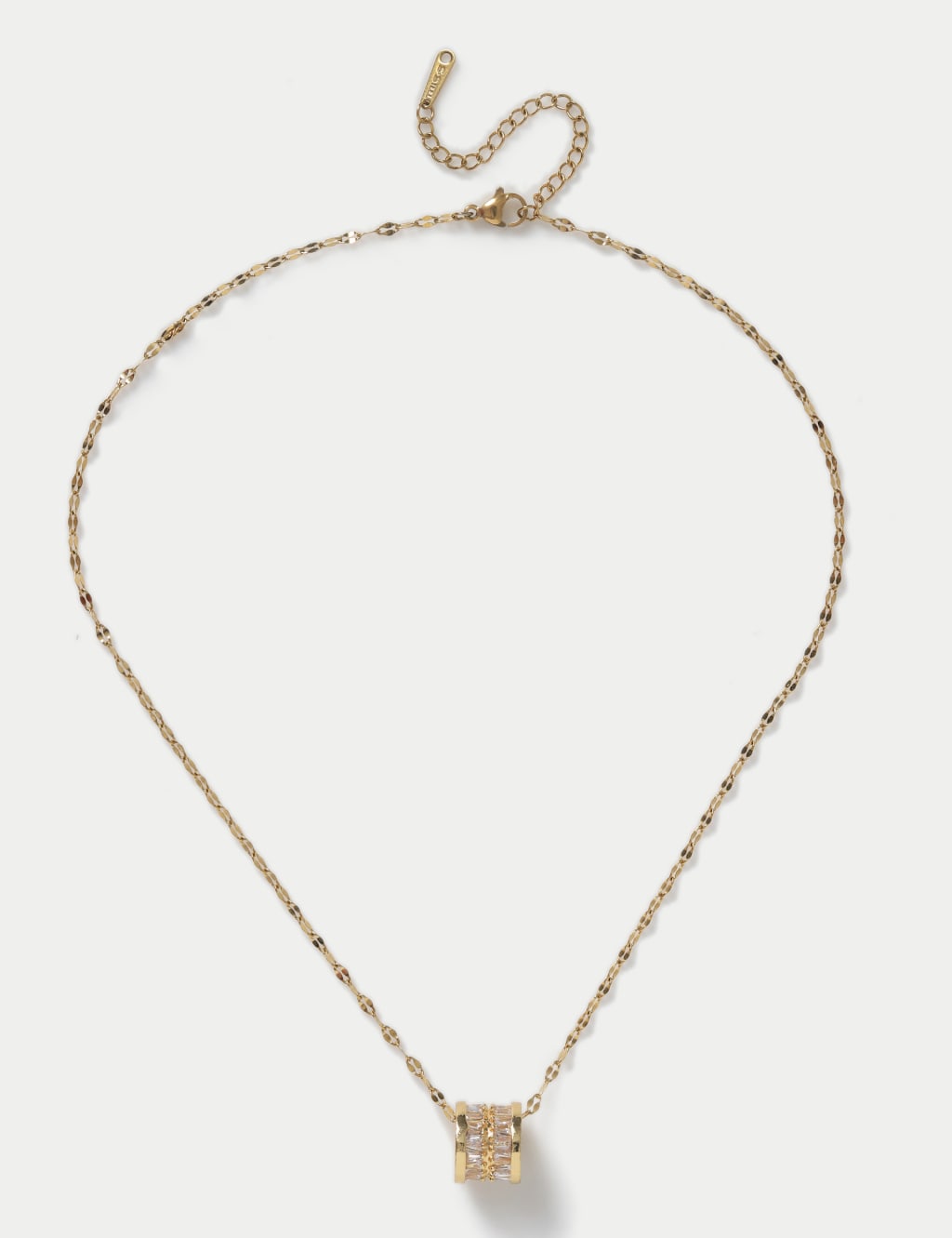 Stainless Steel Cubic Zirconia Cylinder Necklace
