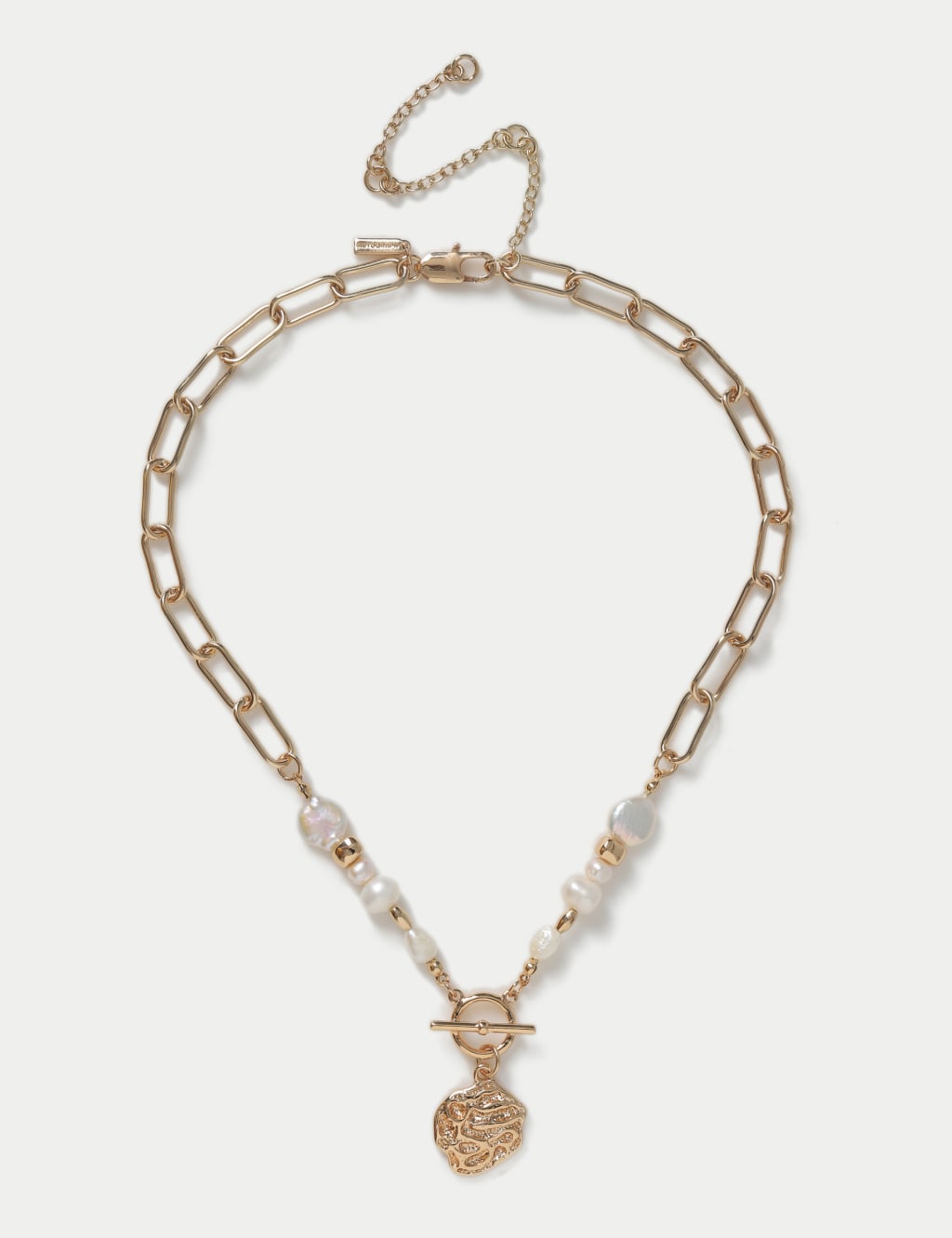 Gold Tone T-Bar Pearl Neckwear