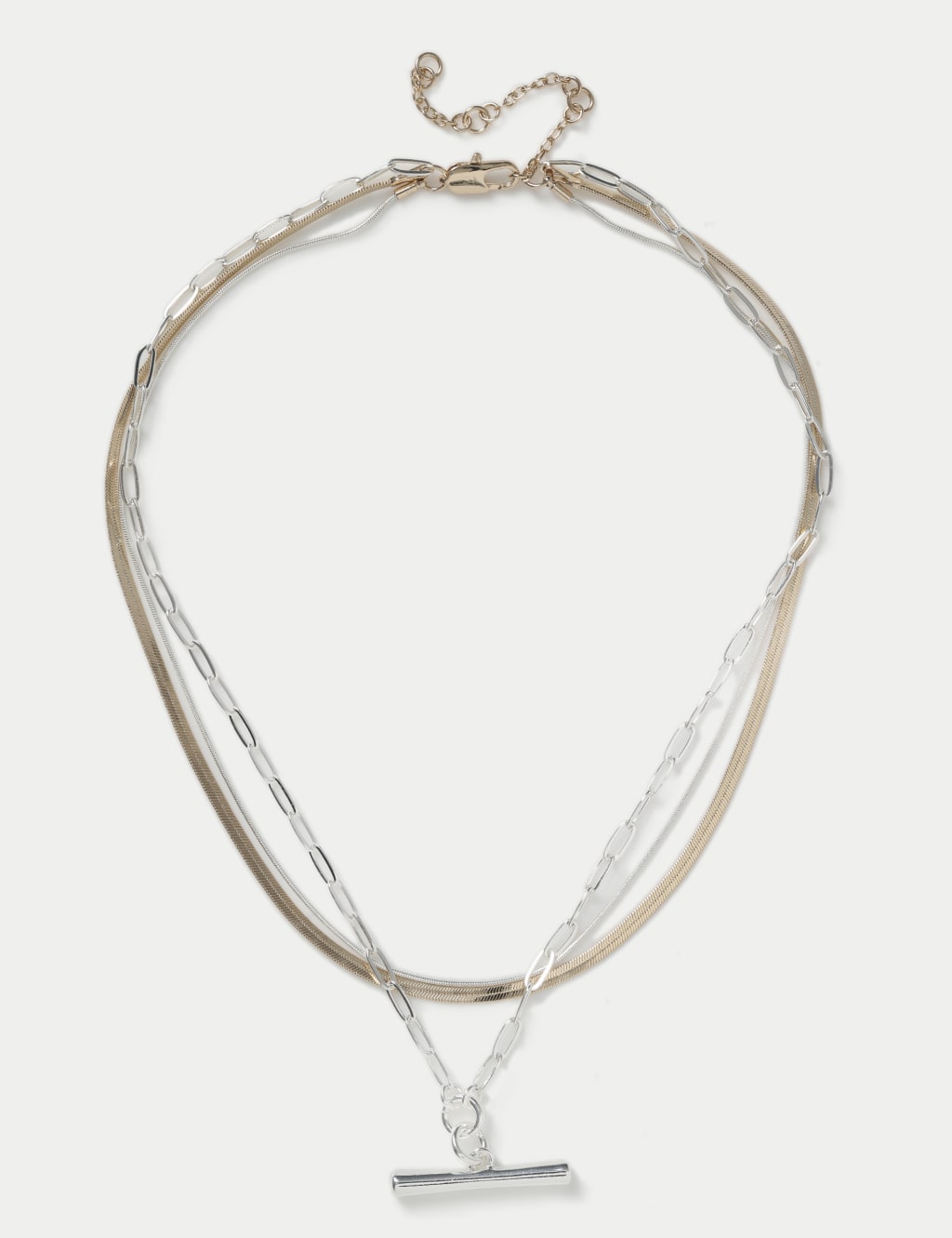 Mixed Multi Row T-Bar Necklace