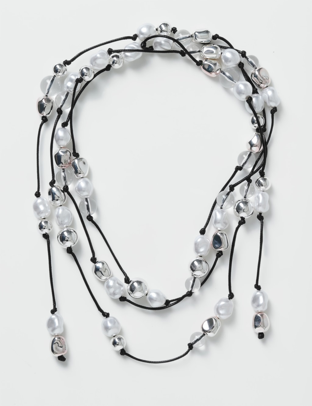 Silver Tone and Pearl Detail Black Scarf