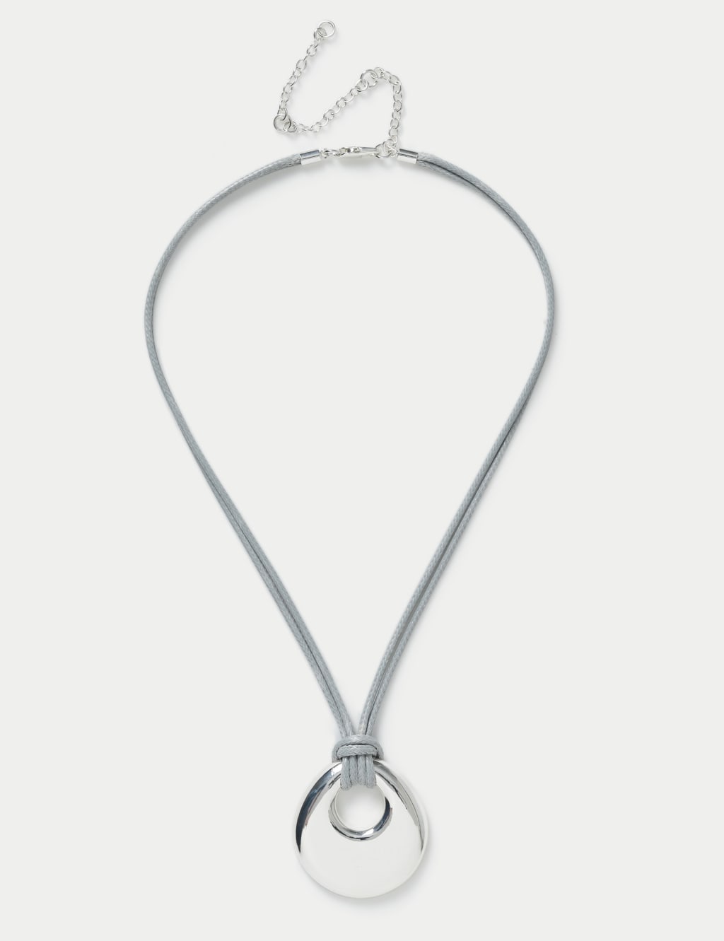 Silver Tone and Grey Rope Pendant