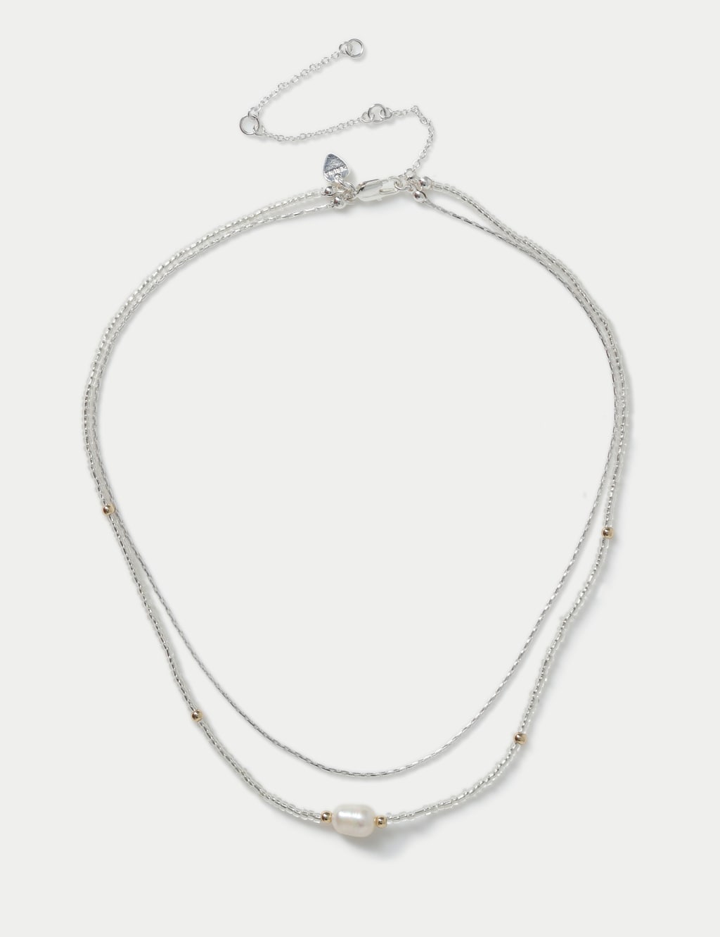 Silver Tone Beaded Pearl Multi Layer Necklace