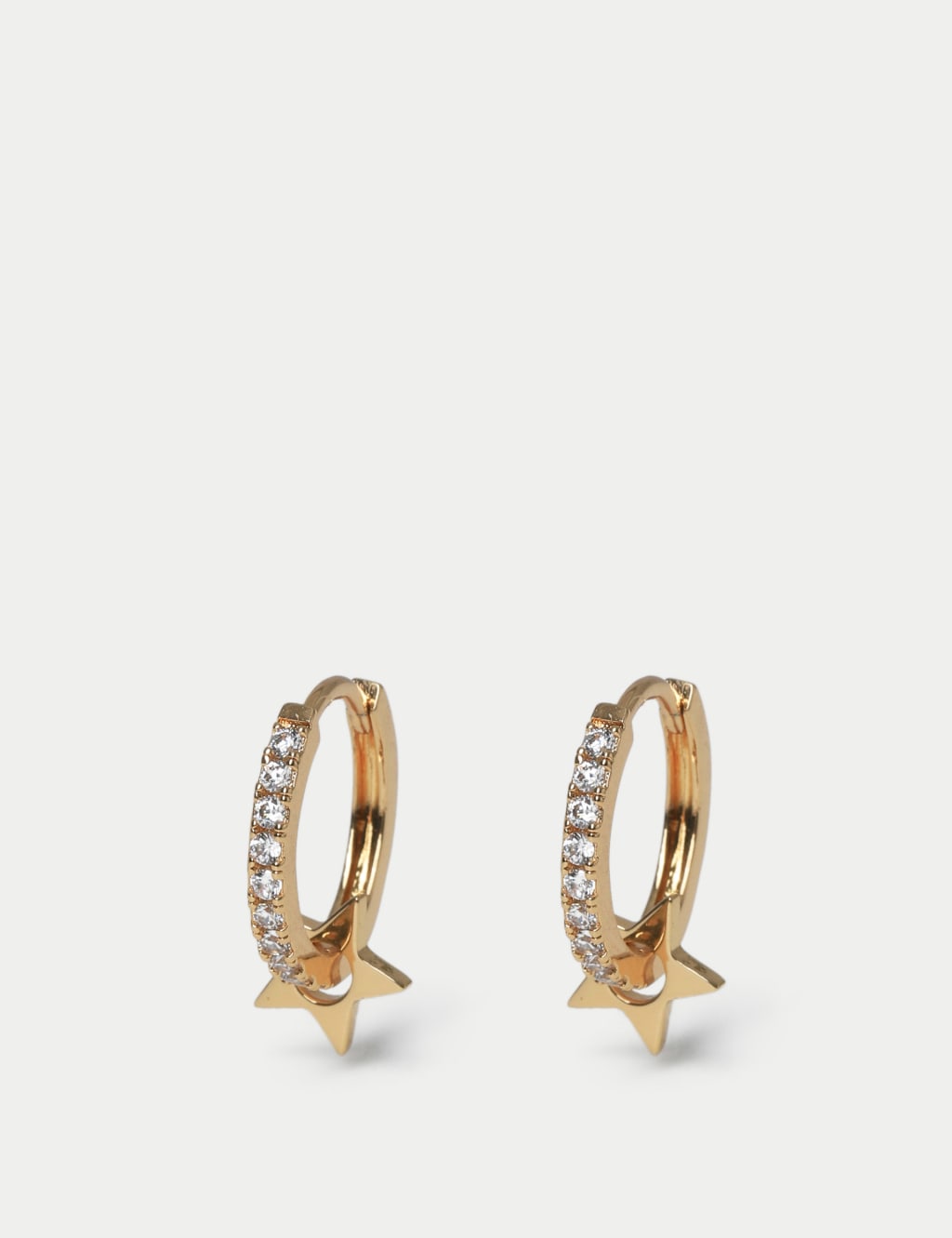 14ct Gold Plated Pave Star Drop Hoop Earring
