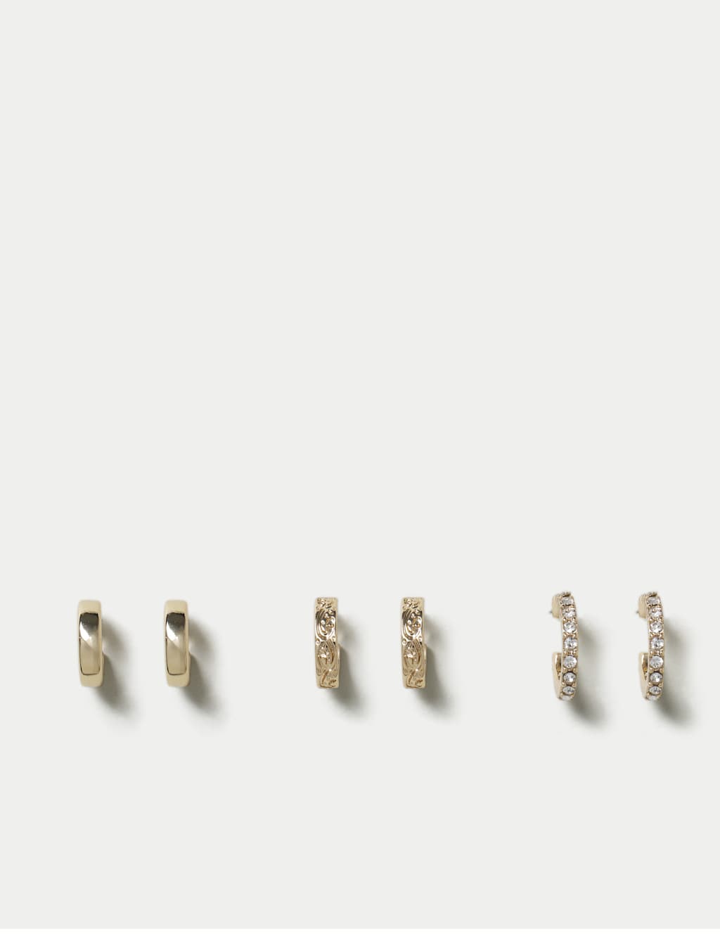 M&S Women's 3 Pack Gold Tone Texture Earring Pack