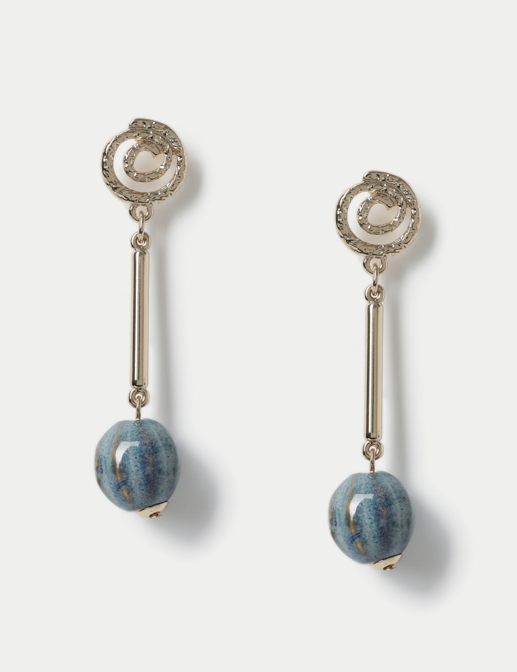 Swirl Detail Stick Drop Ball Earrings