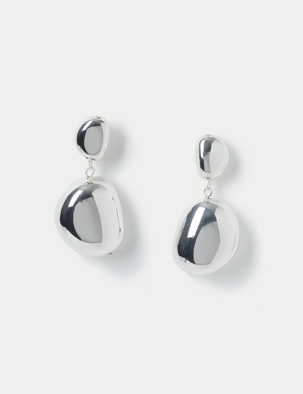 Silver Tone Pebble Drop Earrings