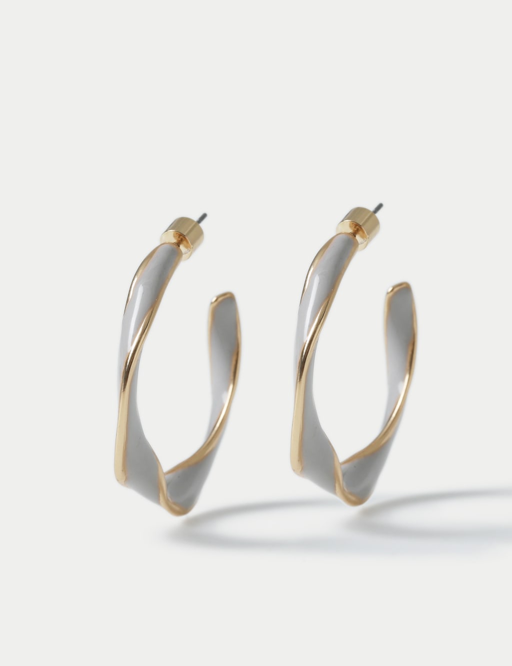 Grey Enamel Twist Hoop Earrings