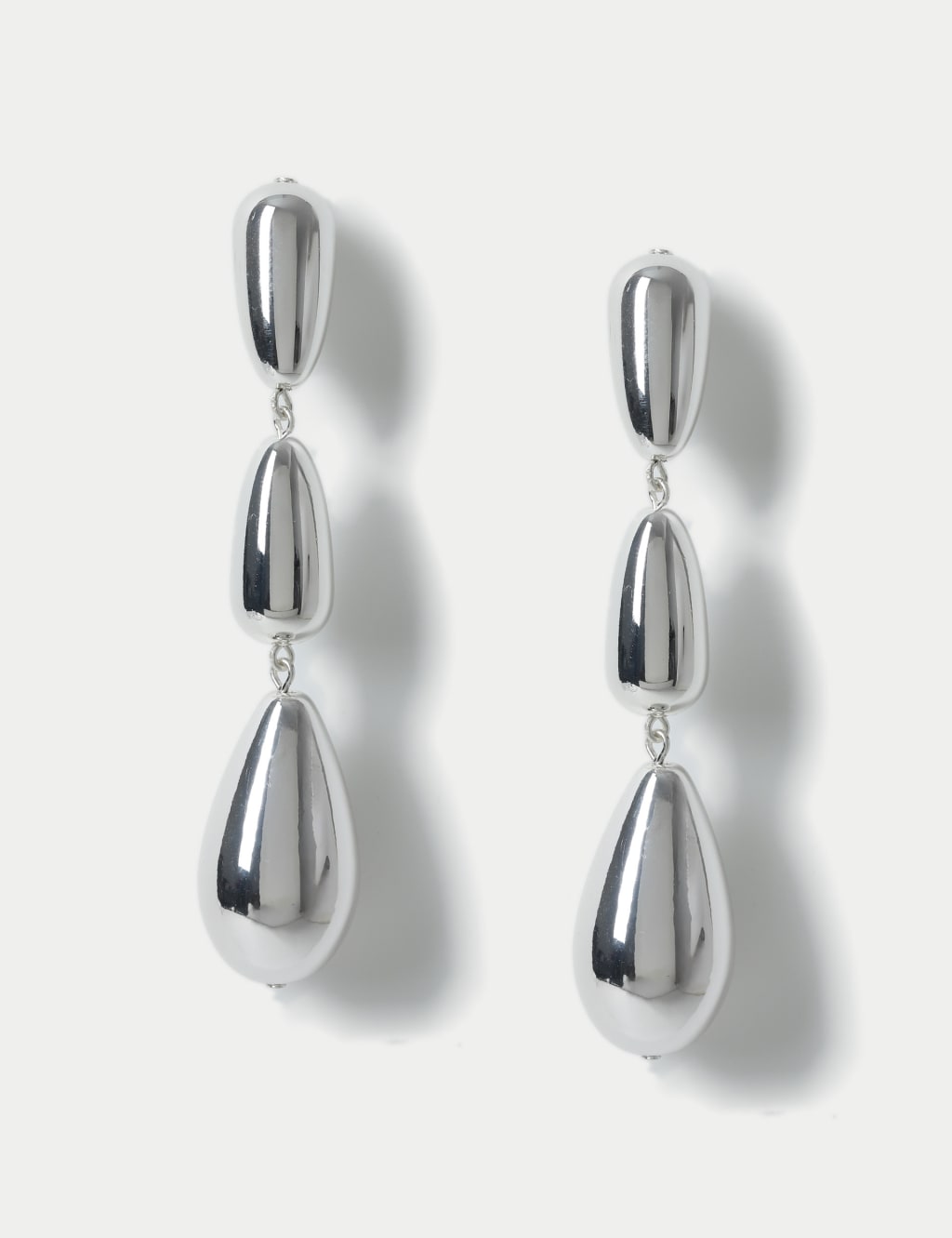 Silver Tone Three Tier Drop Earrings