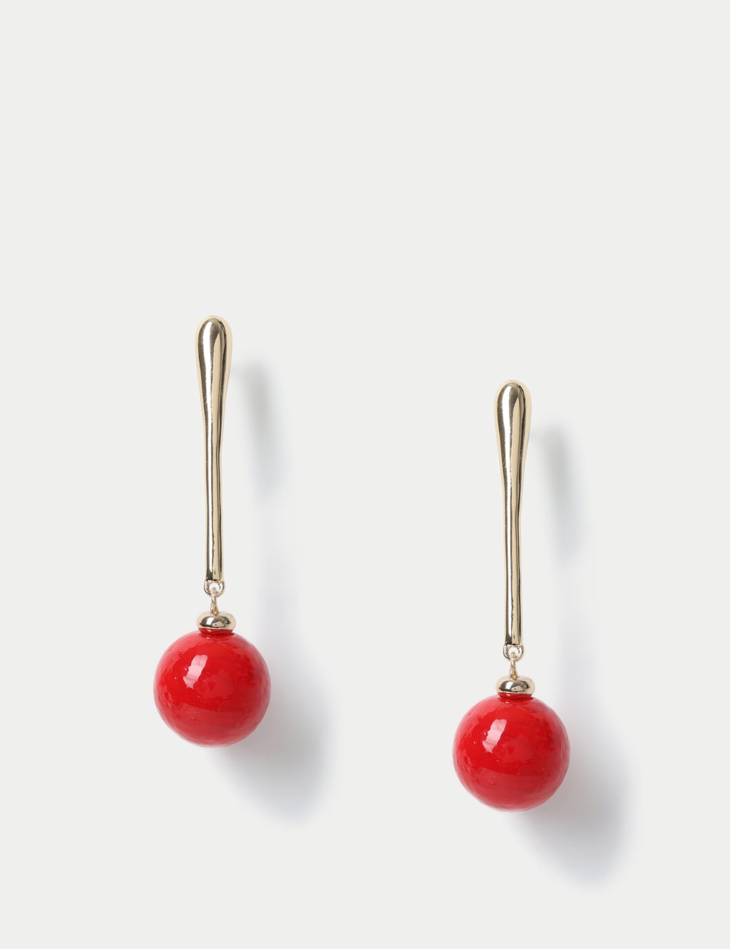 Red Stick Ball Drop Earrings
