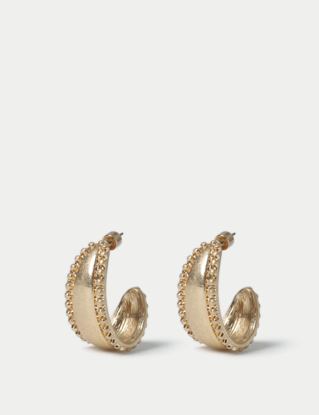 Brushed Gold Tone Beaded Hoop Earrings