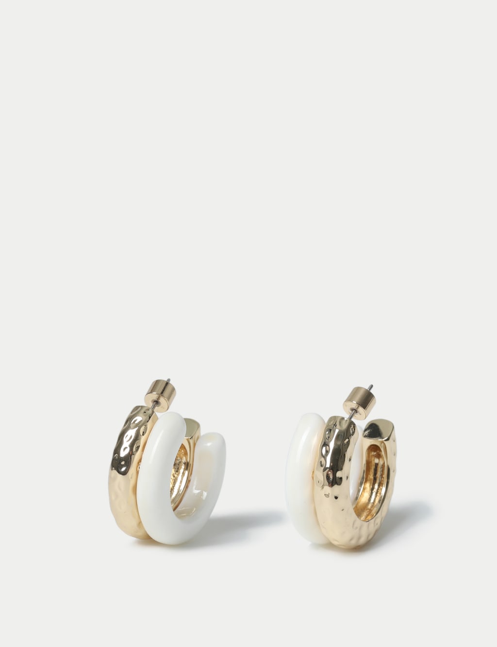 Gold Tone and White Double Hoop Earrings