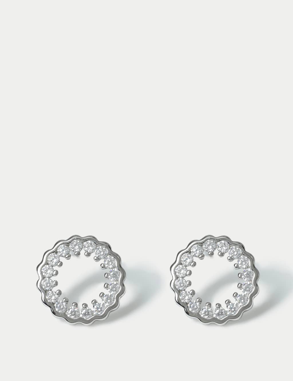 925 Sterling Silver Pave Circle Stud Earrings