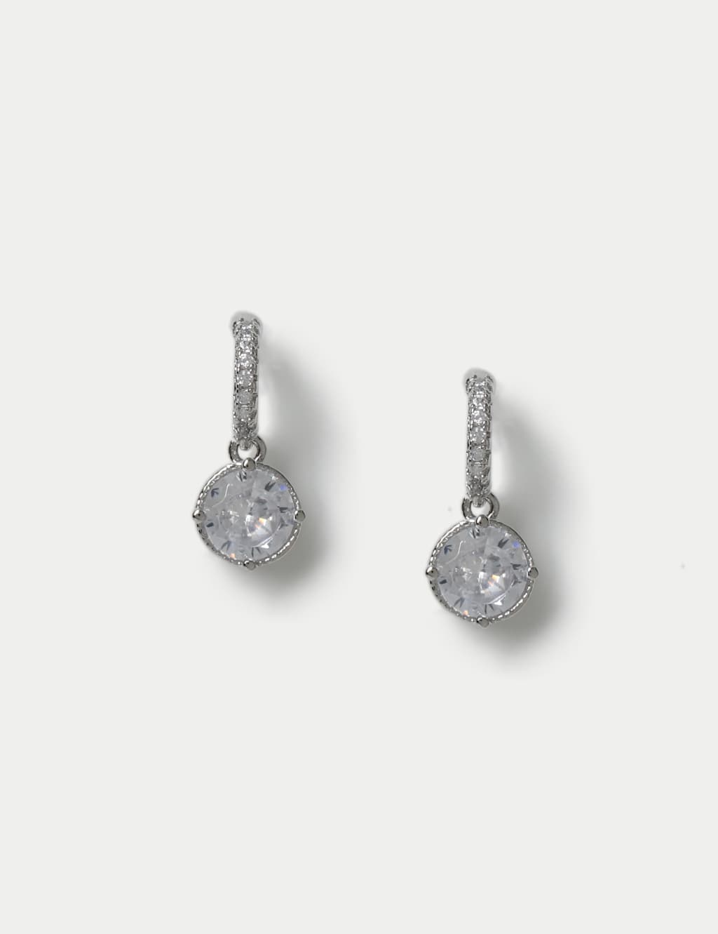M&S Platinum Plated Cubic Zirconia Circle Drop Earrings Silver