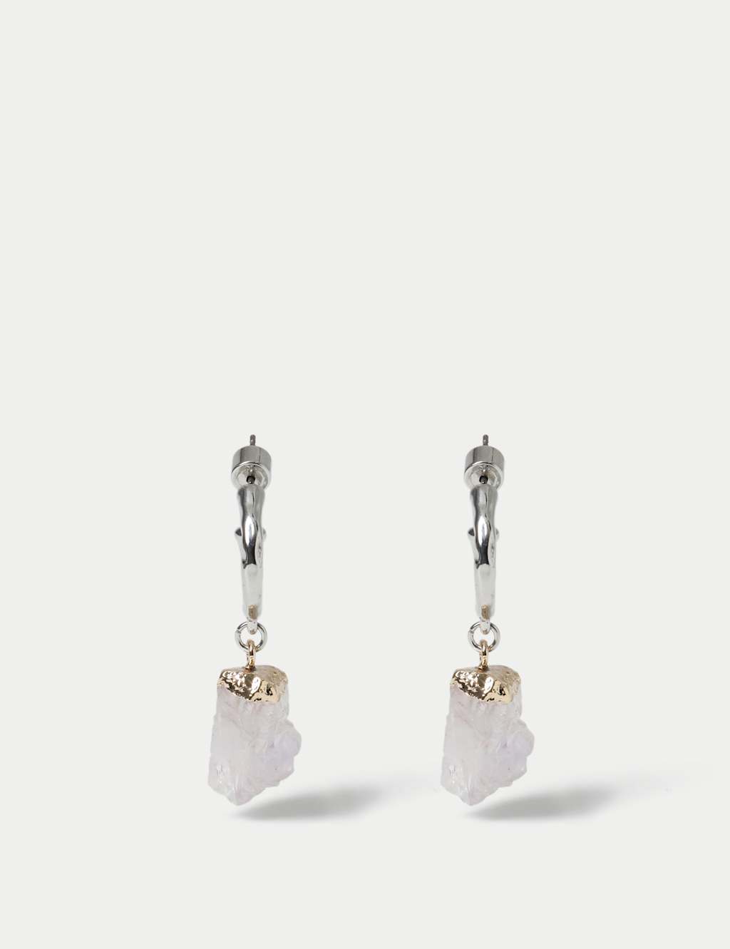 M&S Collection Women's Rock Detail Drop Hoop Earrings - Metal, Metal