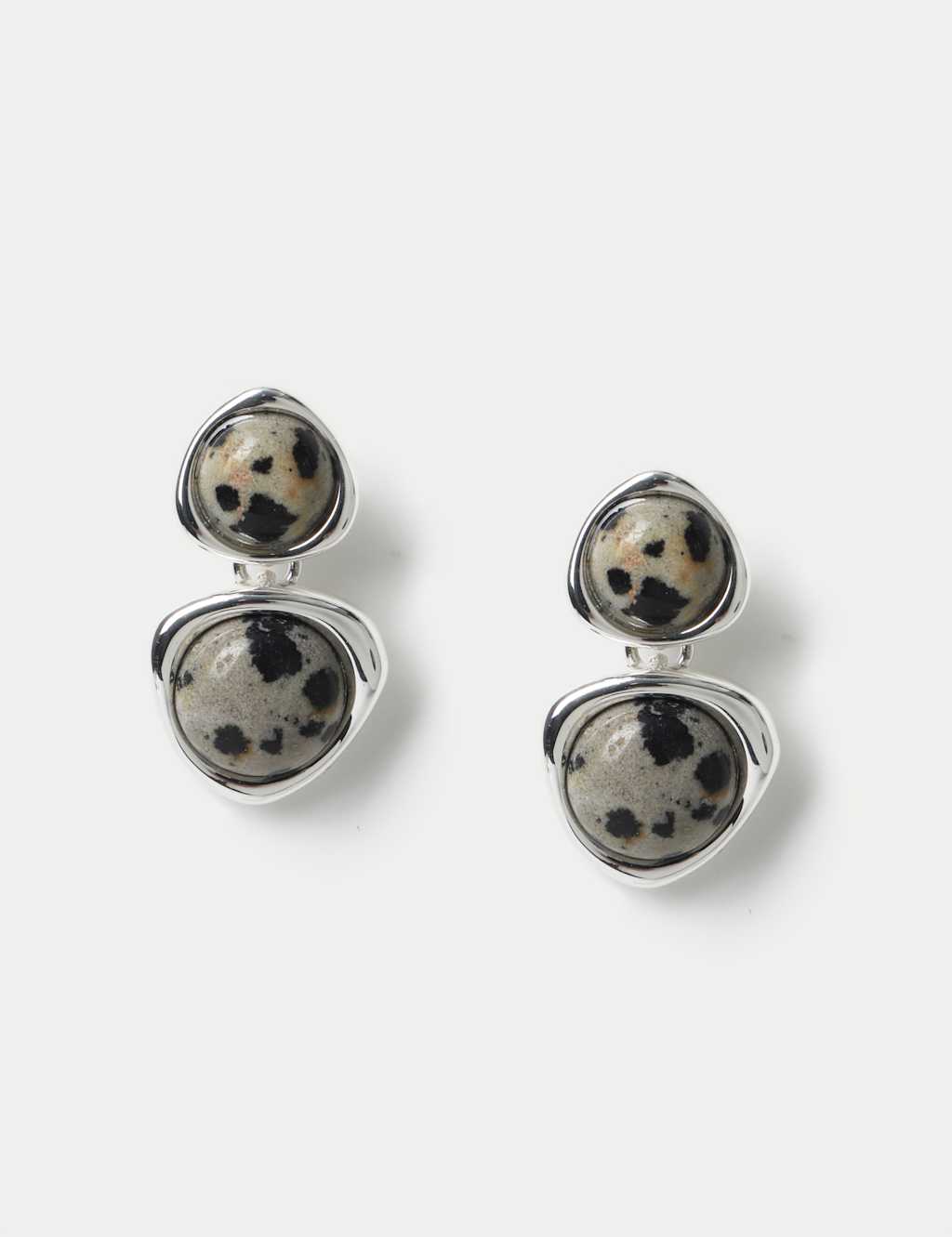 M&S Collection Women's Dalmatian Jasper Micro Drop Earrings - Silver, Silver