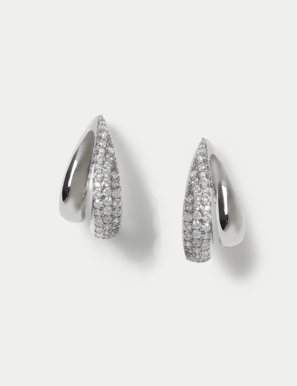 Platinum Plated Cubic Zirconia Double Hoop Earrings