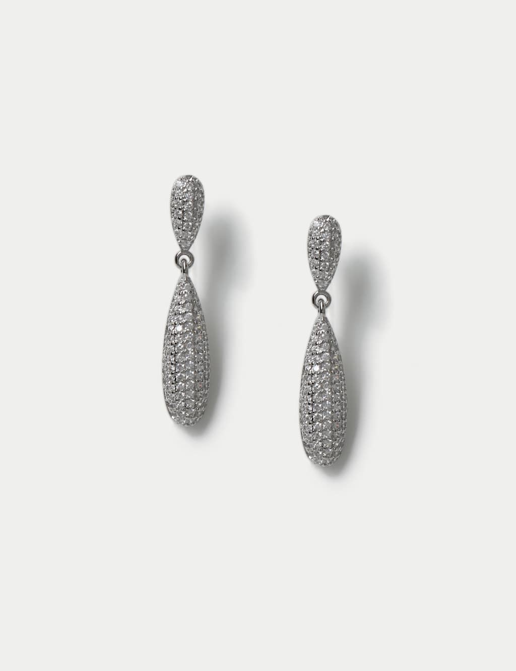 Platinum Plated Cubic Zirconia Embellished Drop Earrings