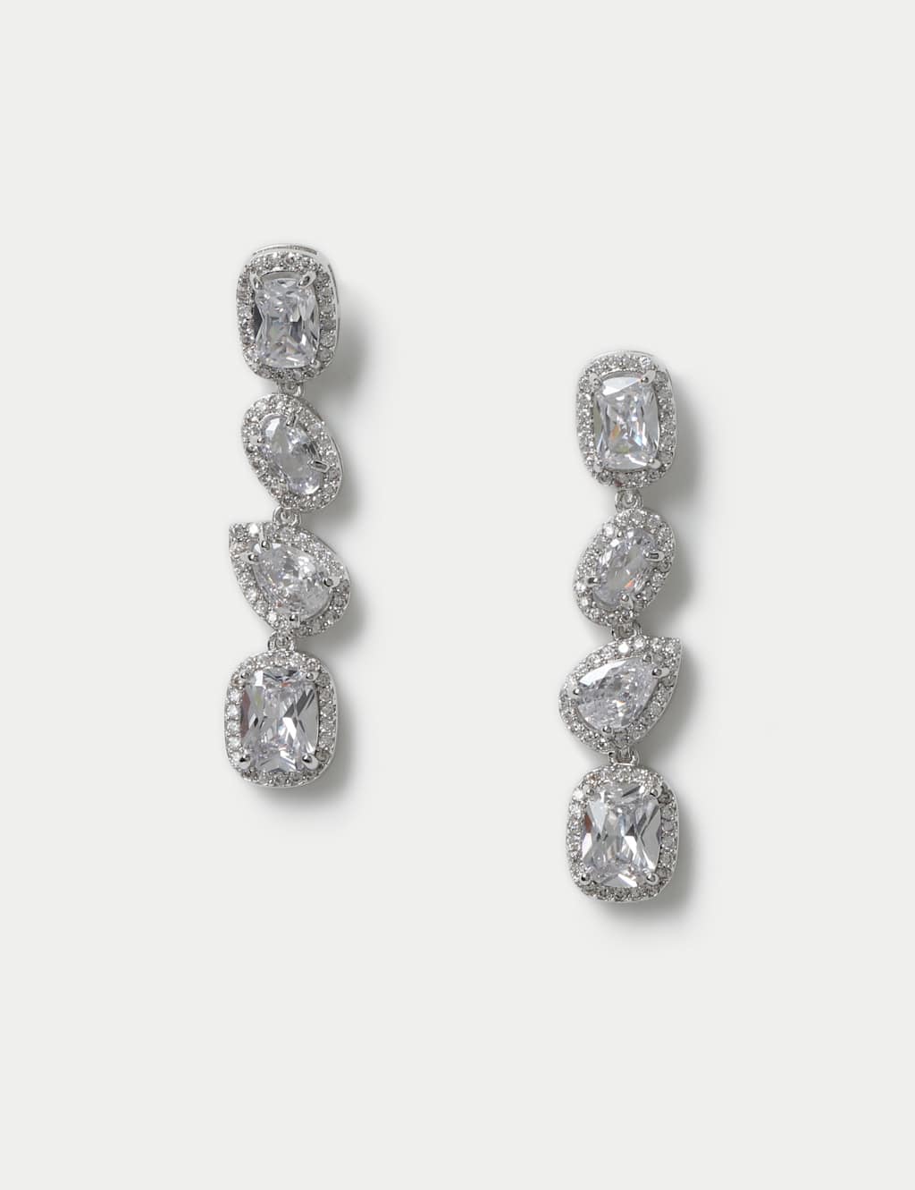 Platinum Plated Cubic Zirconia Mix Shape Drop Earrings