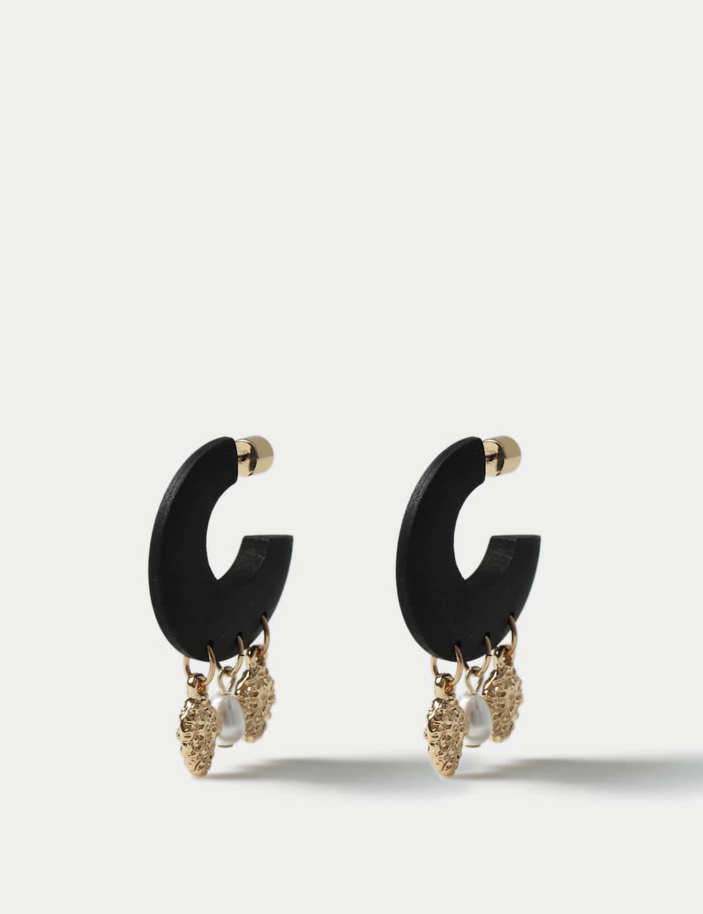Black Wooden Charm Hoop Earrings
