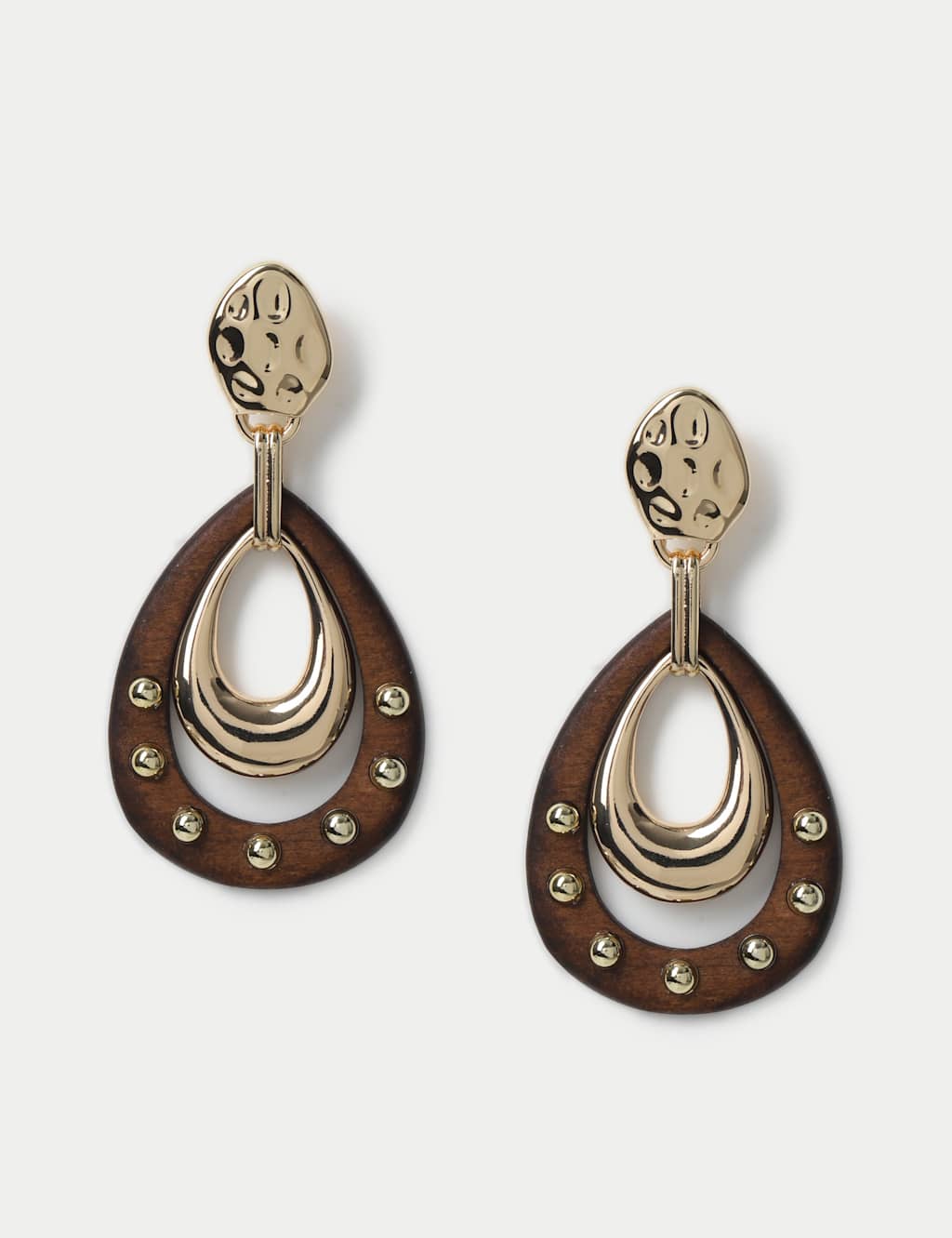 Wooden Stud Circle Drop Earrings
