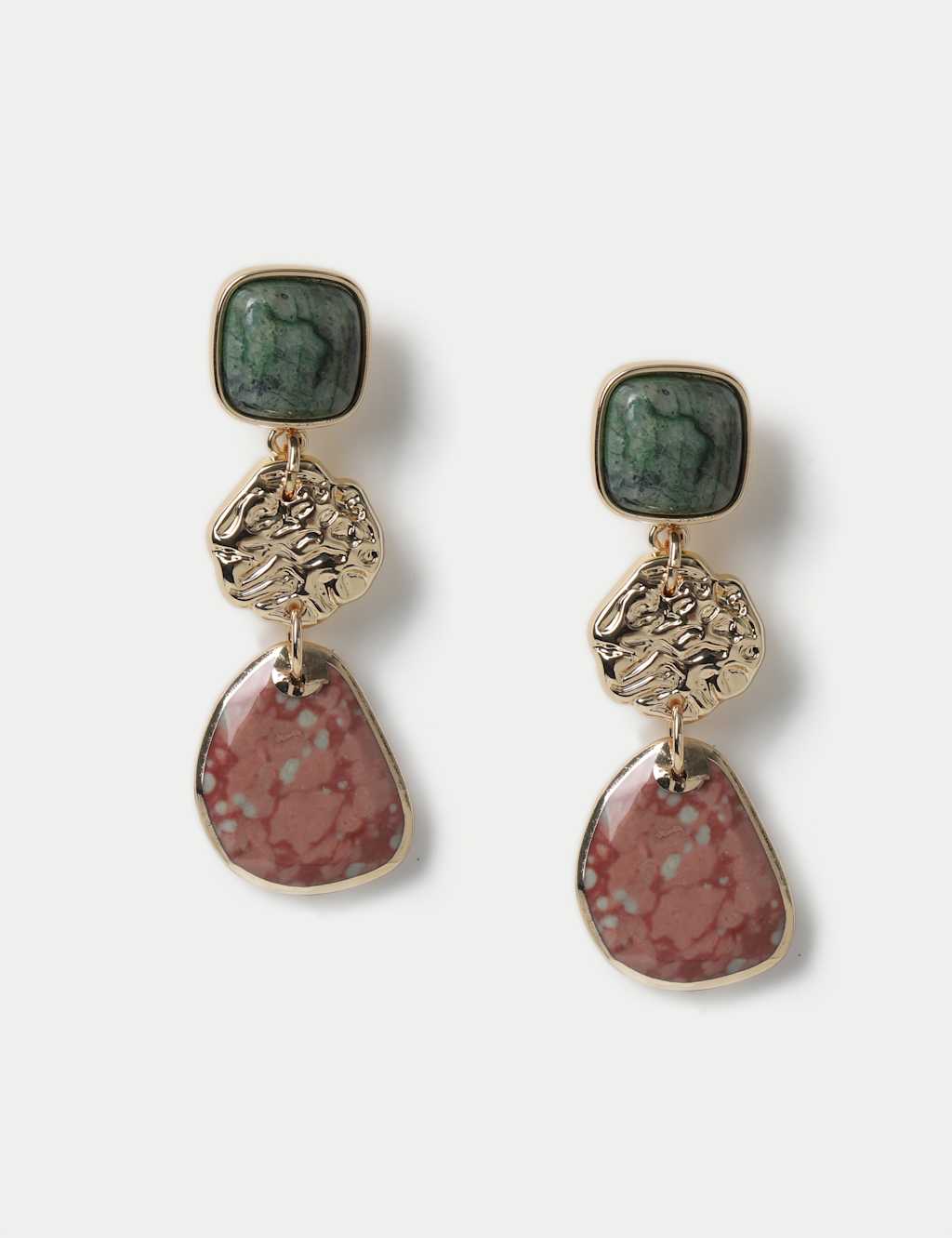 Semi Precious Triple Drop Casted Earrings