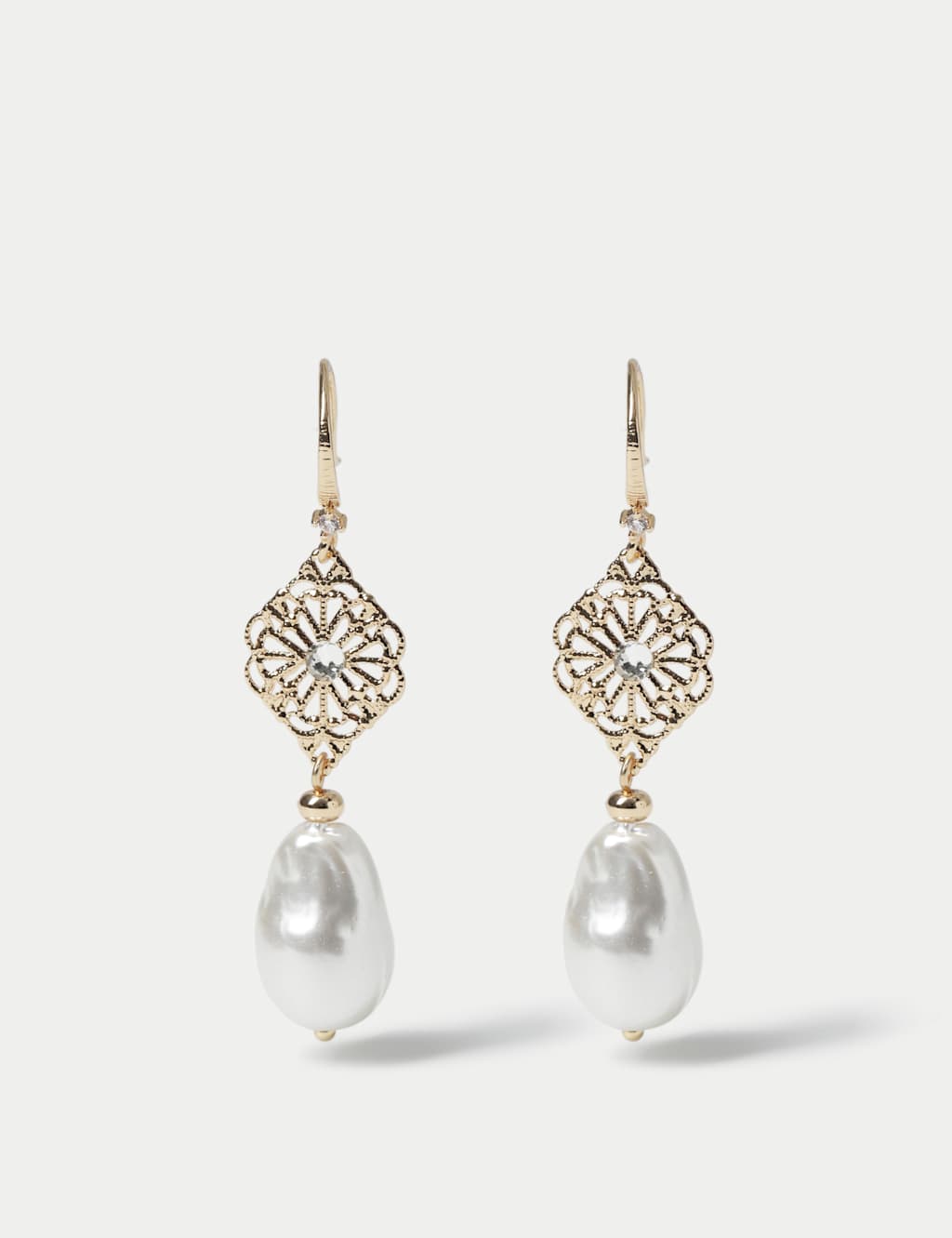 Fish Hook Filigree Pearl Drop Earrings