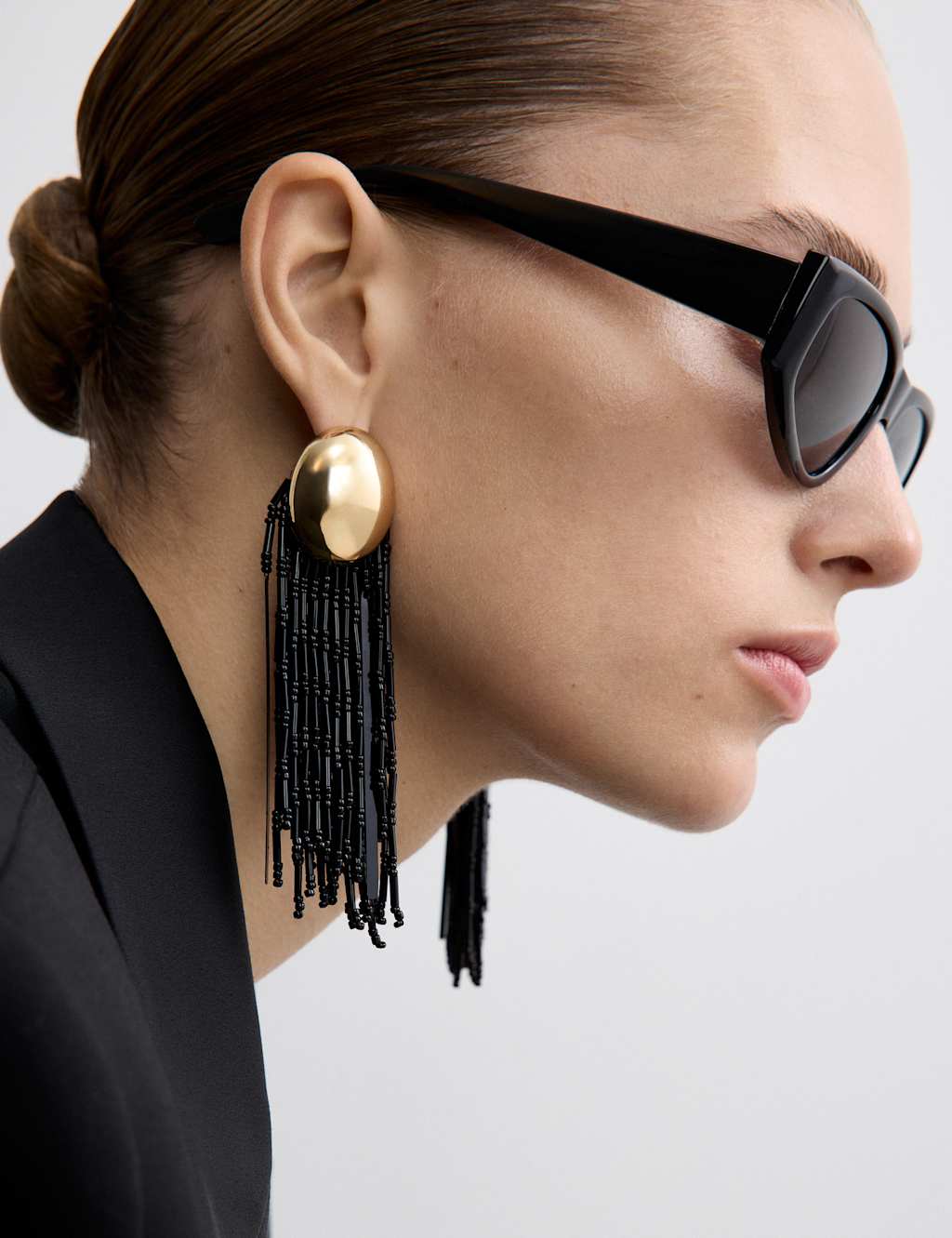 M&S x 16Arlington 18ct Gold Plated Dome Tassel Earrings Black