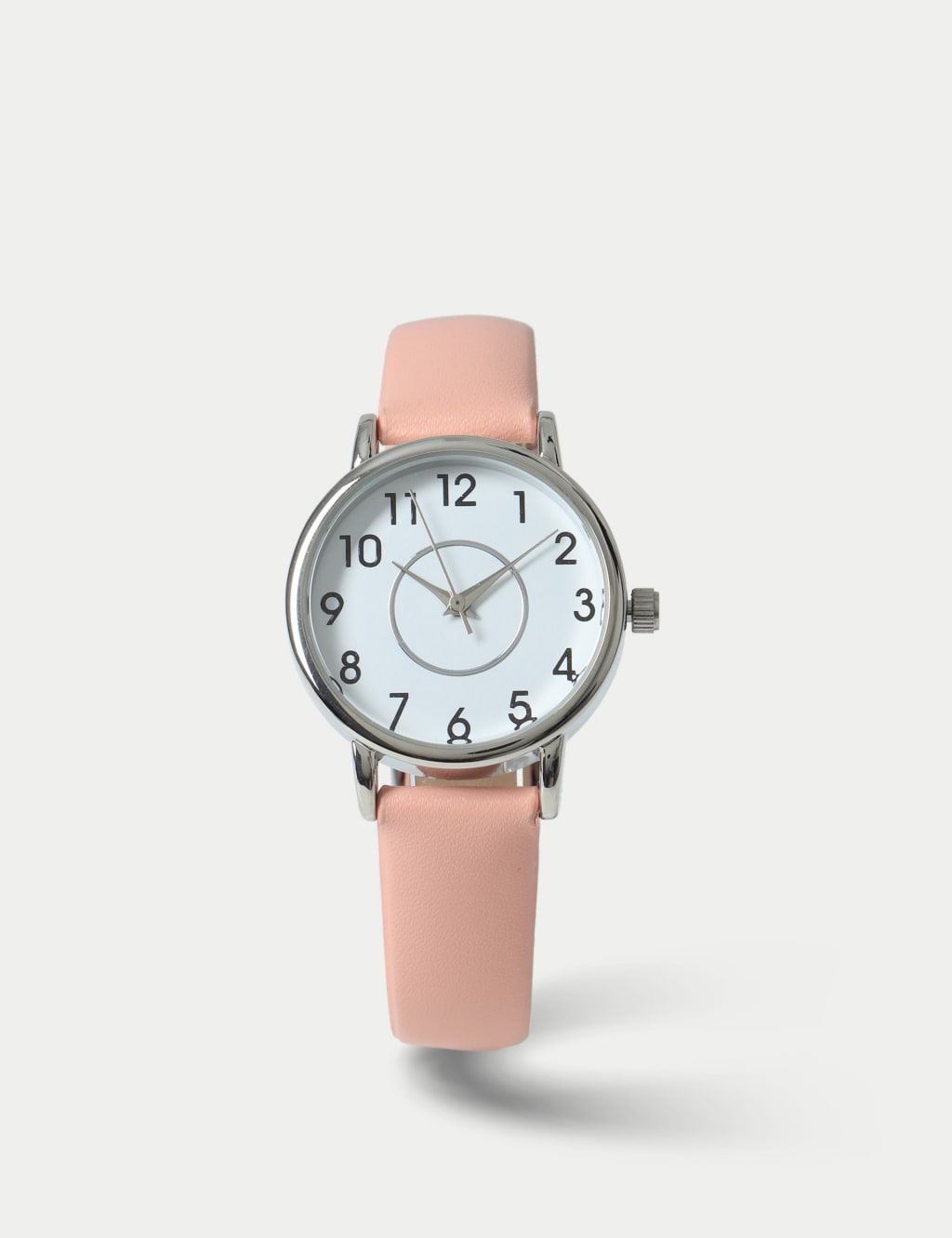 Pink Minimalist Faux Leather Strap Watch