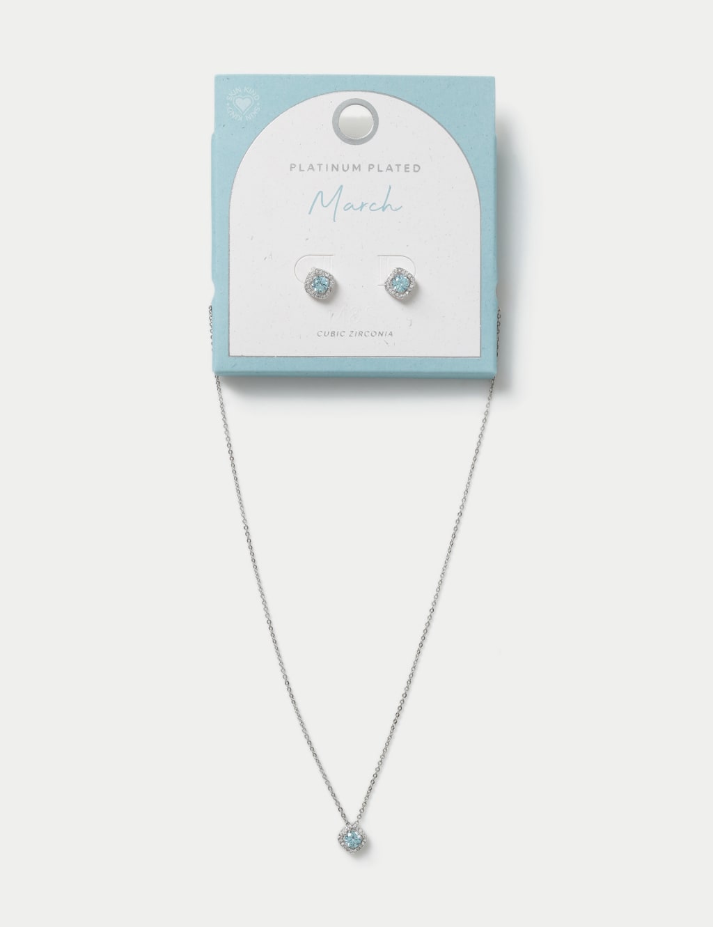 Platinum Plated March Birthstone Earring and Necklace Set