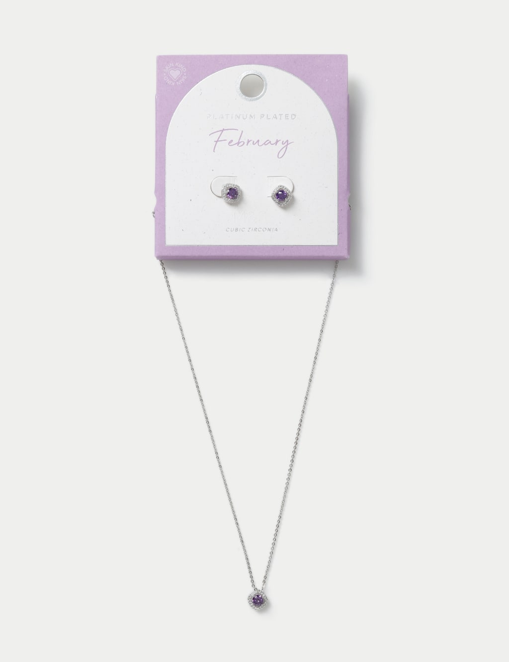 Platinum Plated February Birthstone Earring and Necklace Set