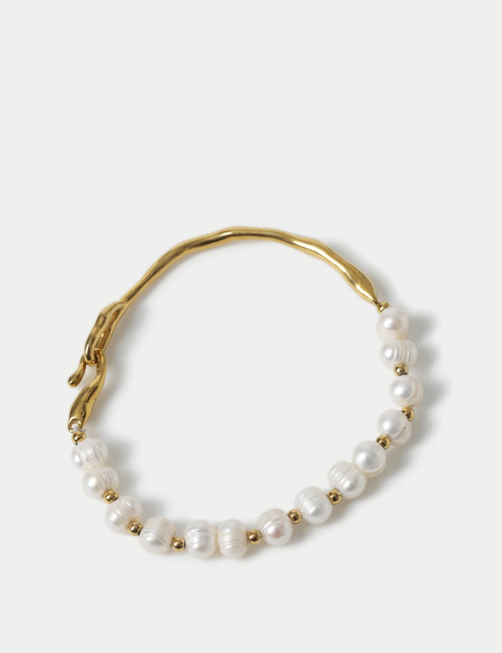 Pearl and Gold Pebble Link Bracelet