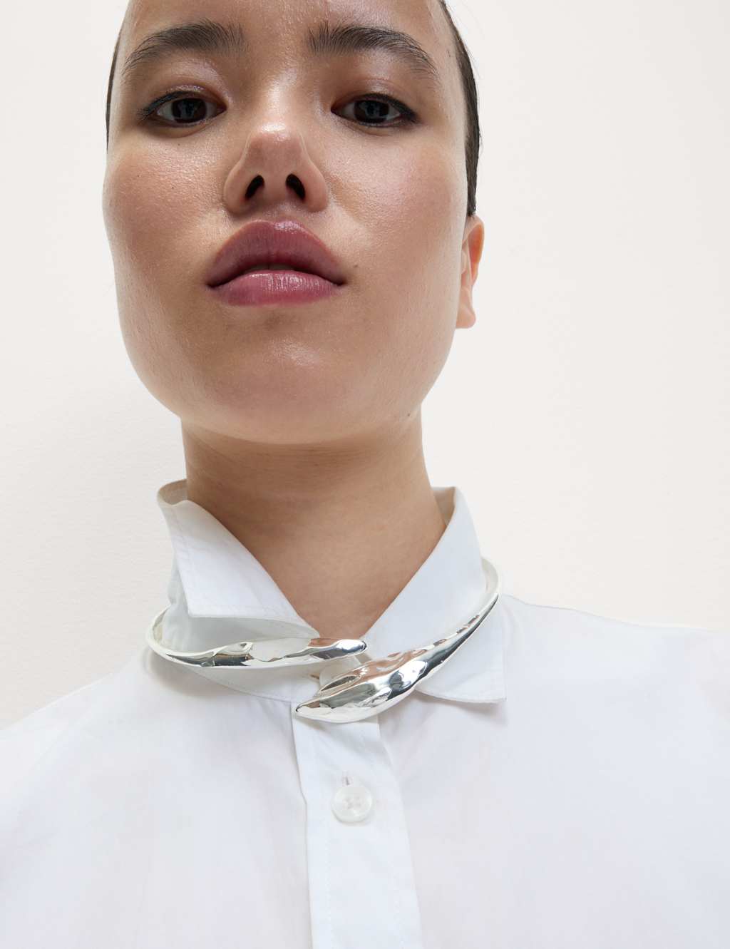Rhodium Beaten Leaf Torc Necklace
