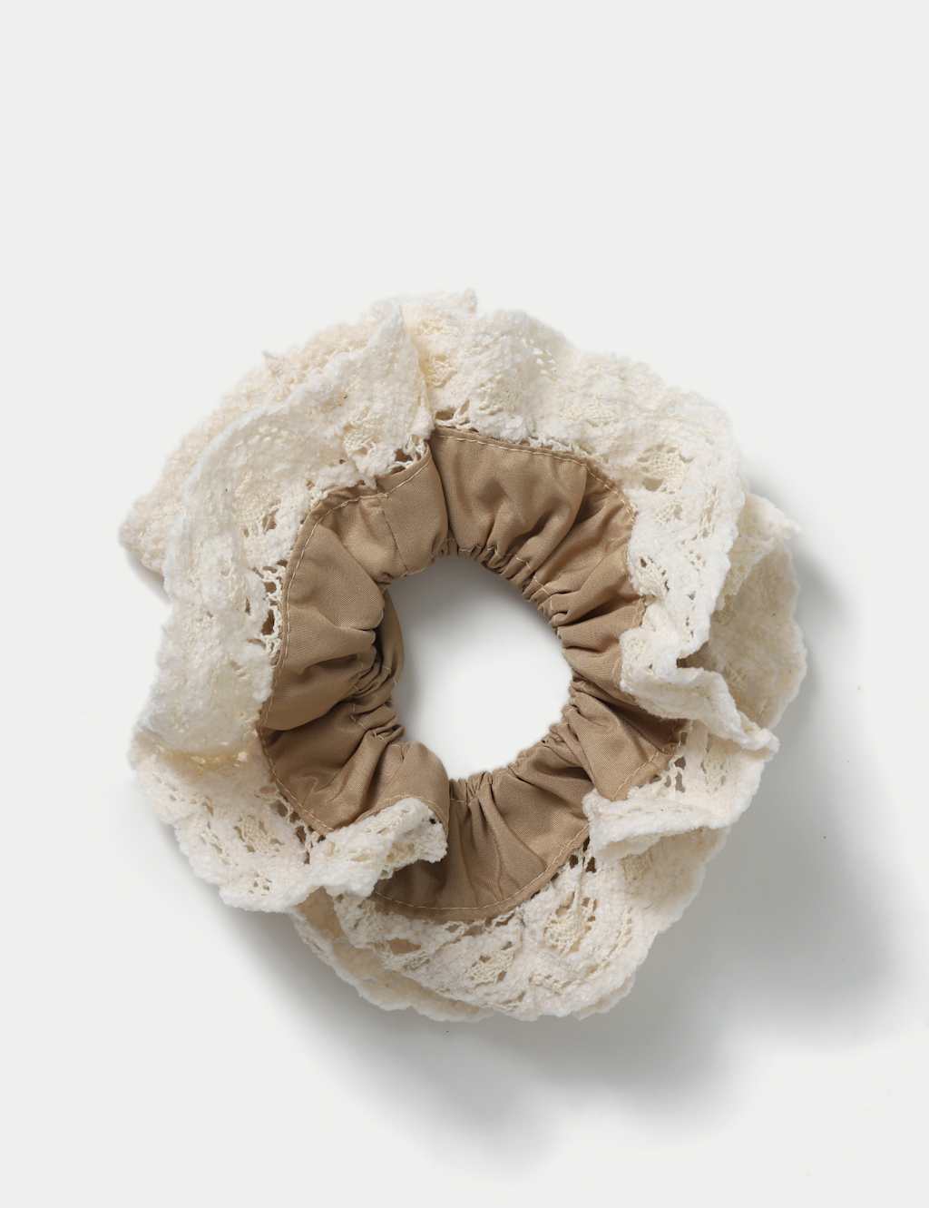 Brown and Broidery Detail Fabric Hair Scrunchie