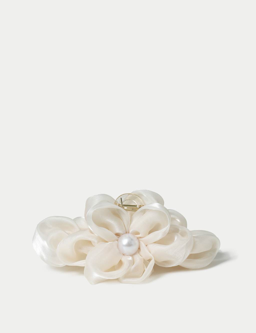 M&S Collection Women's Organza Ruched Pearl Hair Claw - Cream, Cream