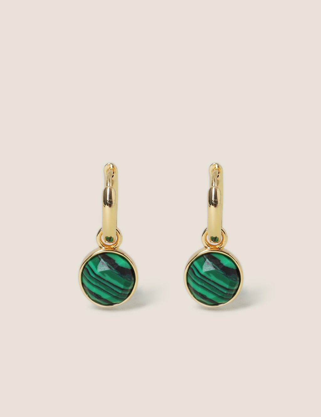 M&S Gold Semi Precious Drop Hoop Earrings Green