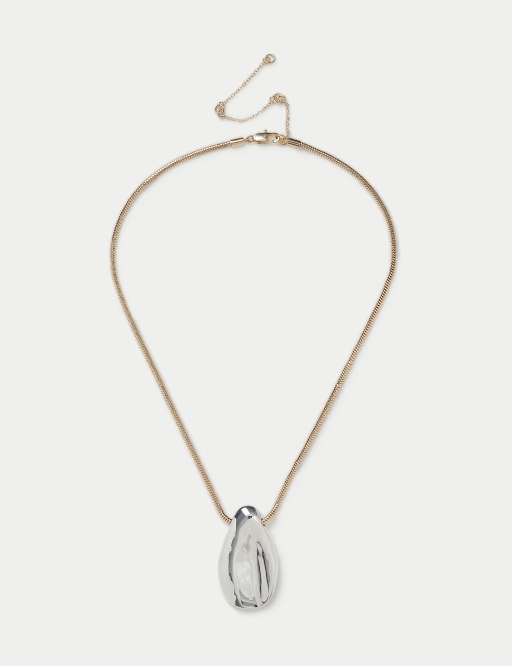 Mixed Metal Oval Pendant Necklace