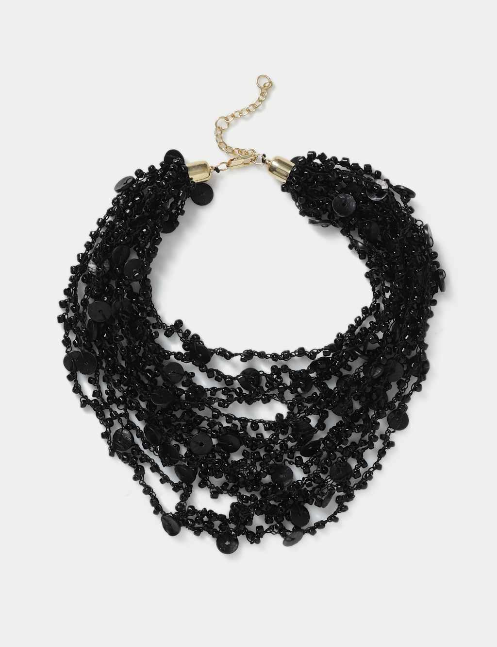 Black Beaded Multirow Chipping Necklace