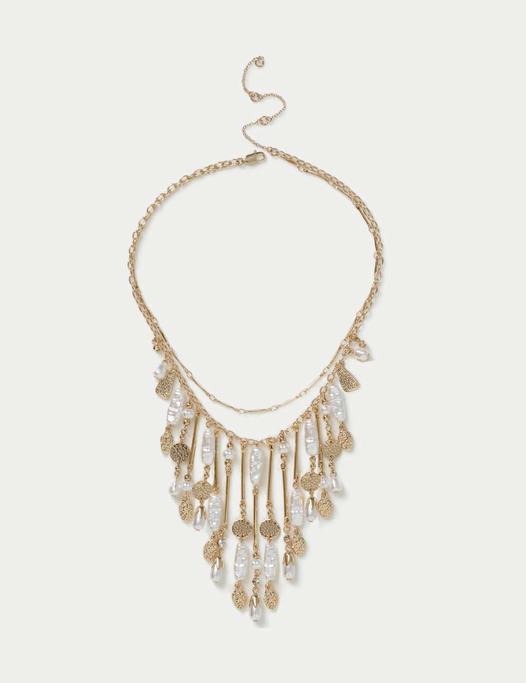 Pearl and Fringe Multi Row Necklace