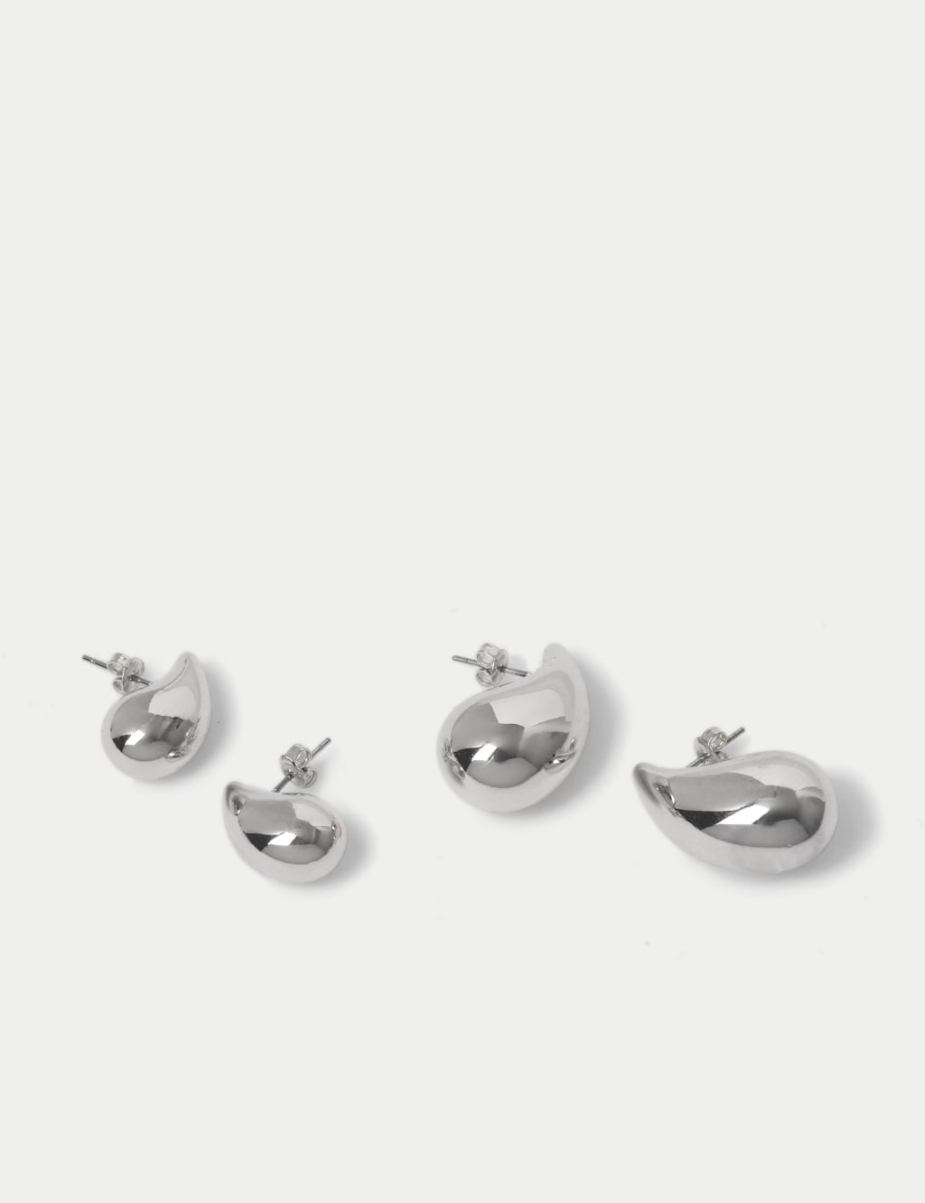 2 Pack Silver Tone Dome Tear Drop Earrings