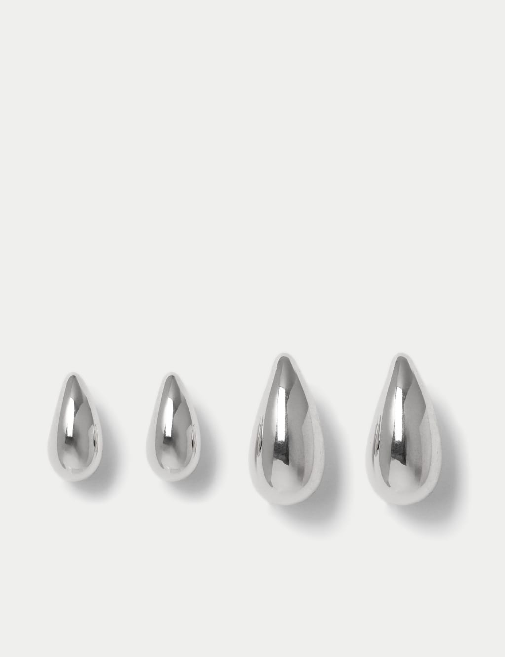2 Pack Silver Tone Dome Tear Drop Earrings